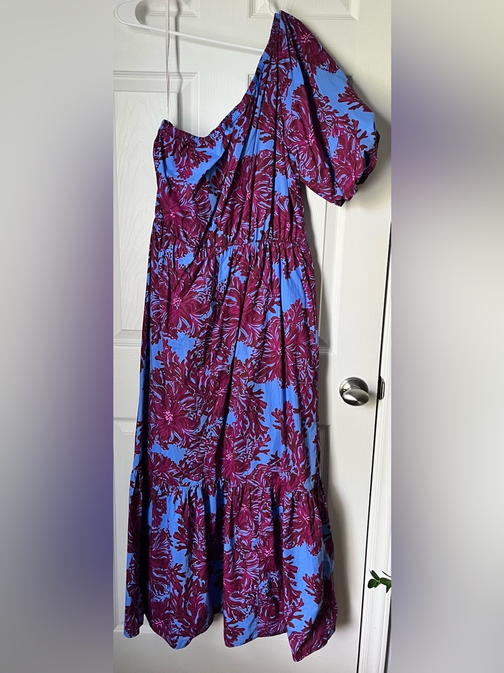 Lilly Pulitzer Zelalynn One-Shoulder Cotton Maxi Dress-Sz 12-Abaco Blue - Picture 5 of 8